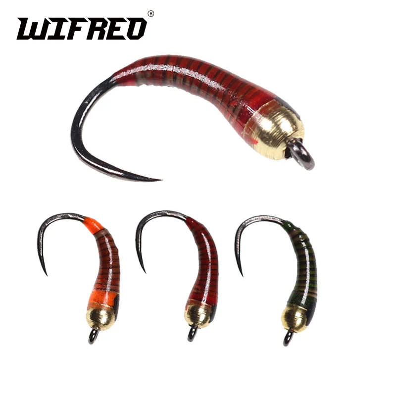 Wifreo 6pcs Sinking Perdigone Nymph Bead Head Peacock Quill Perdigone Nymph Fly Trout Fishing Lure Baits