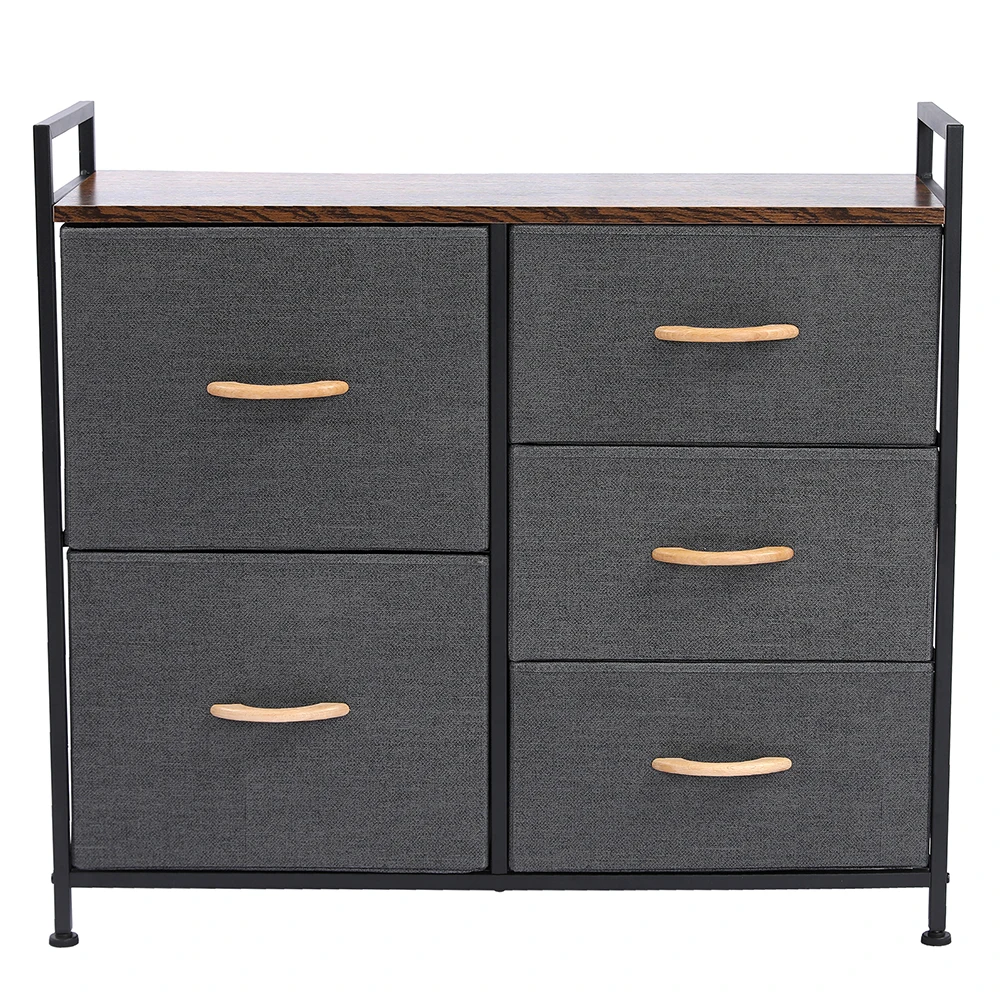 Side Table Dresser Organizer with 5 Drawers Fabric Dresser Tower for Bedroom  Hallway  Entryway  Closets Dark Gray