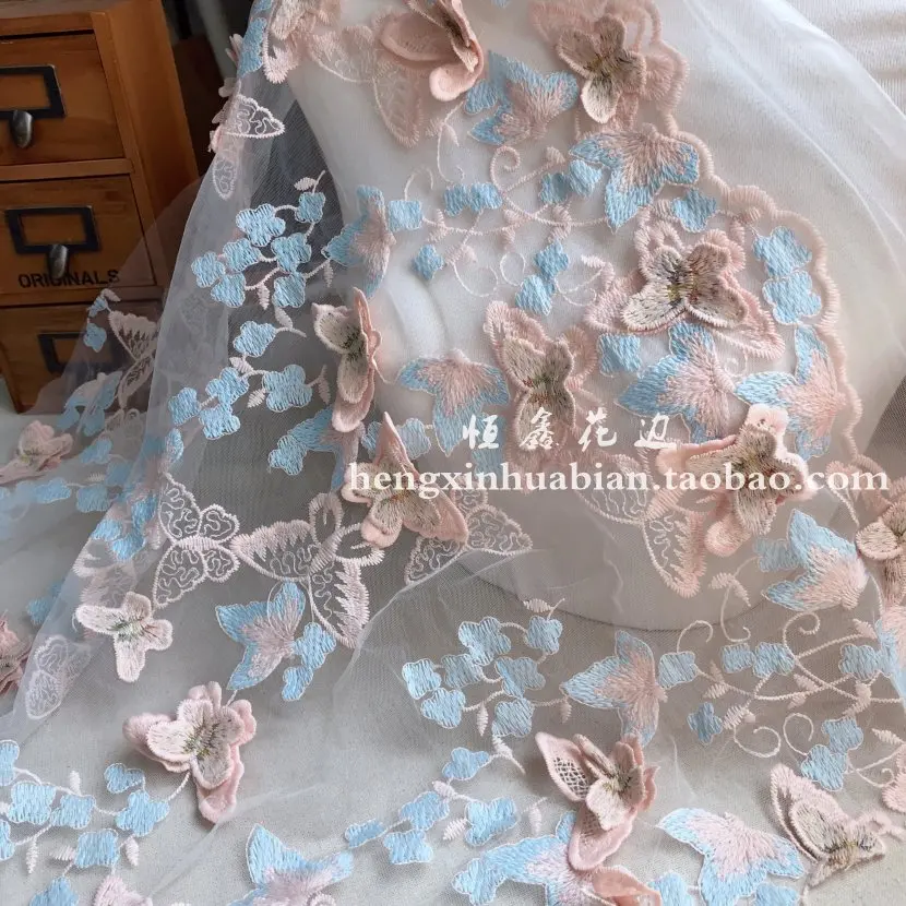 High-end 3D Butterfly Flower Bead Embroidered Lace Fabric Handmade Dress Dress Mesh Gauze Material