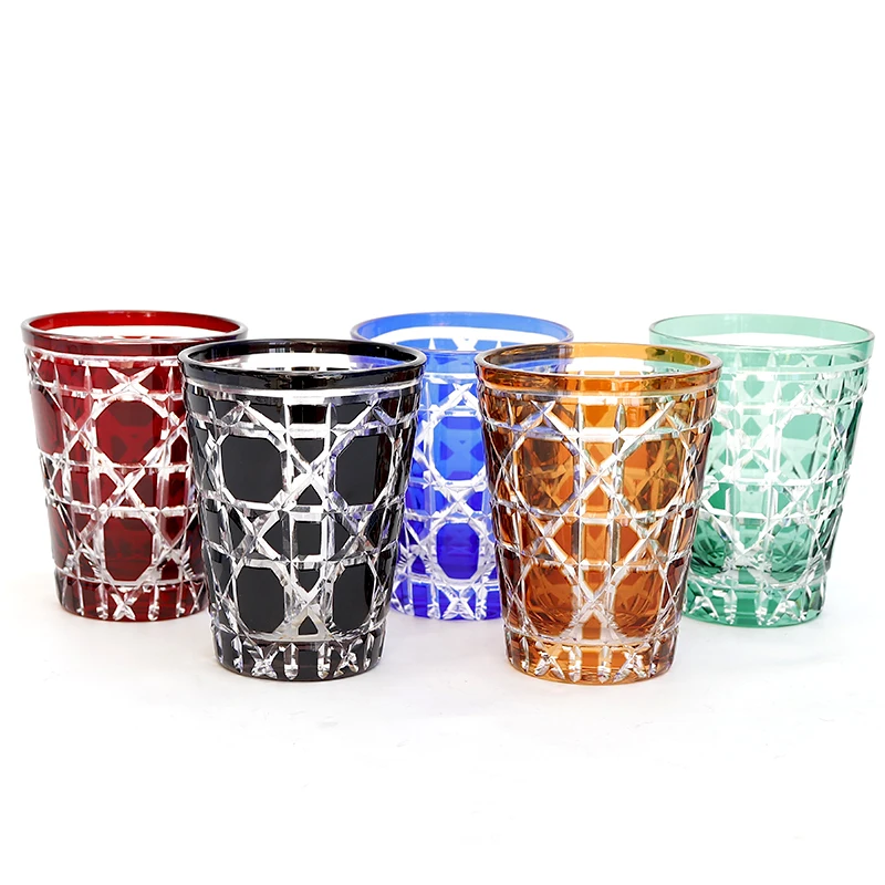 Colored Edo Kiriko Handmade Glasses High Quality Hand Cut To Clear Crystal Drinkware Whiskey Cup Wine Glass 1PC