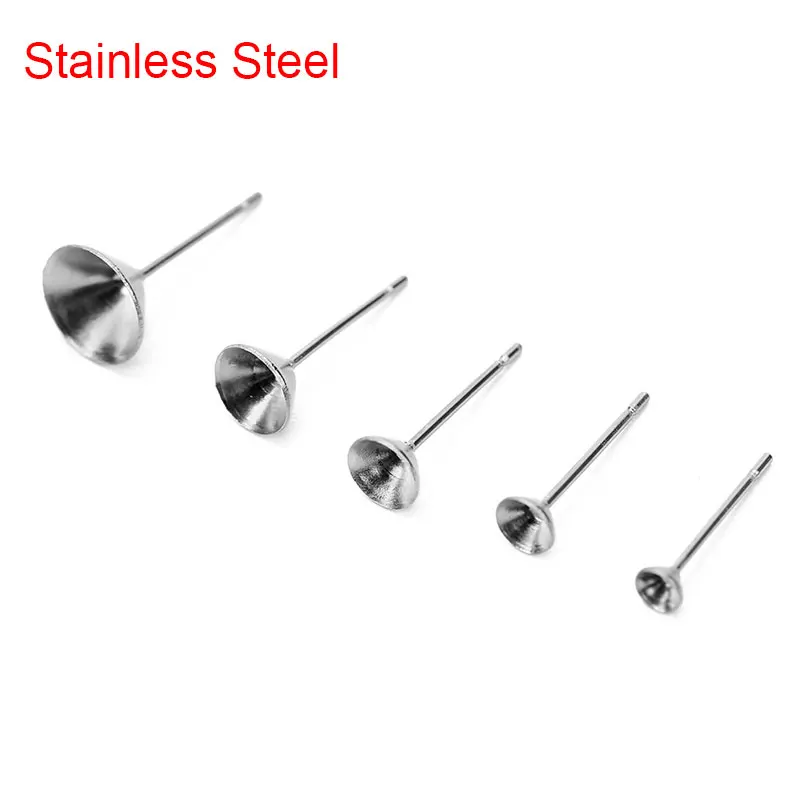 30pcs Hypoallergenic Stainless Steel Stud Earring Base 3 4 5 6 8mm Cubic Zircon Stones Settings For Diy Jewelry Making Supplies