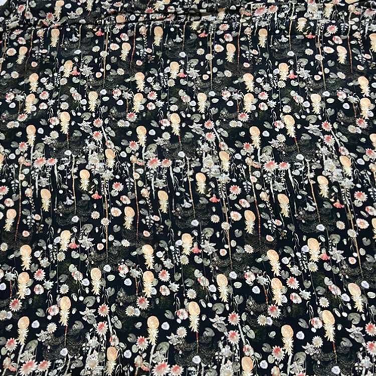 Flower print 100% silk crepe de chine silk fabric 140cm width and 16momme,SCDC1223