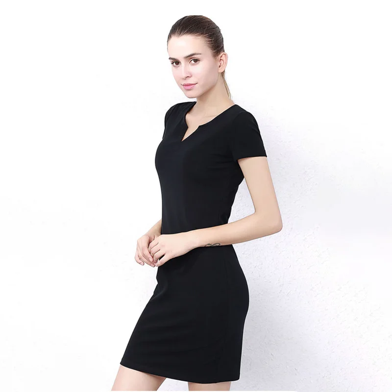 Woman Cotton Soft  Dress Short sleeve V-neck Casual  Elastic Lady office dress