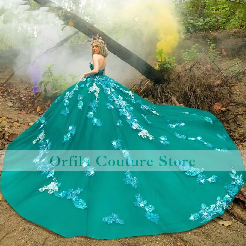 Customized Green Quinceanera Dresses Appliques Lace Sweetheart Beads Sweet 16 Prom Party Gowns vestidos de 15 años