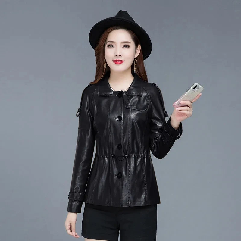 2021New Short Yellow Leather Jacket Women's Casual Loose Single Breasted Faux Leather Coat Sping Autumn Motorcycle Outwear D1675