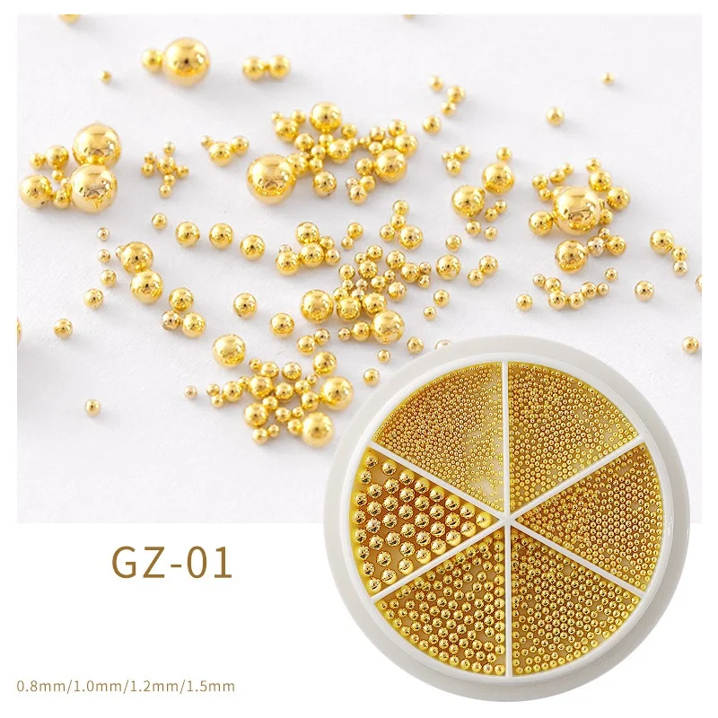 6 Fächer Nagelkunst Winzige Stahl-Kaviarperlen 0,8-1,5mm Gemischte Größen 3D-Design Roségold Silber Schmuck Maniküre DIY Dekoration – Detail 8