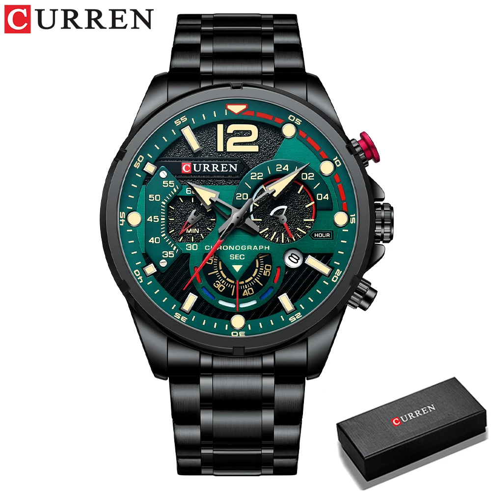 CURREN Luxus Marke Sport Armbanduhren für Mann Leuchtende Quarz Uhren Casual Chronograph Edelstahl Männliche Uhr