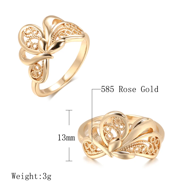 Kinel Lucky Hollow Weaving Flowers Rings for Women 585 Rose Gold Ethnic Bride Wedding Jewelry Fashion 2021 New Party Usual Rings