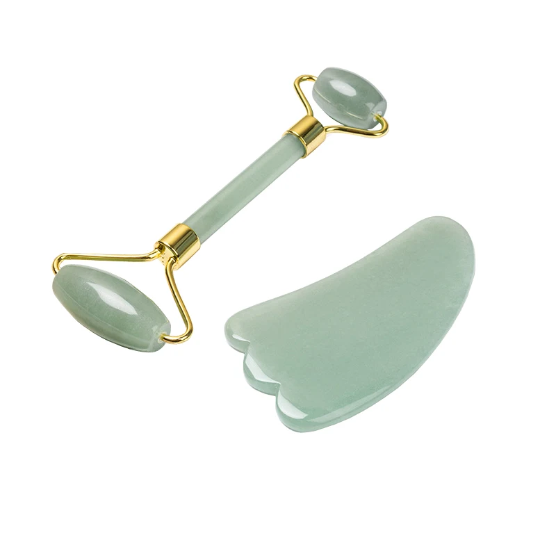 Natural Rose Quartz Jade Roller Gua Sha Scraper Set Facial Massager Roller Jade Stone Guasha Face Lift Skin Care Massage Tools