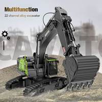Huina 593 1/14 RC Excavator Truck 22CH Rotation Alloy Green Remote Control Kids Toy Screw Drive Double Track Engineering Vehicle