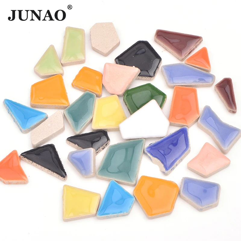 JUNAO 20pcs Mix Color Mosaic Glass Stones Glass Mosalic Tiles Glass Pebbles Crafts Material Children Puzzle DIY Mosaic Making