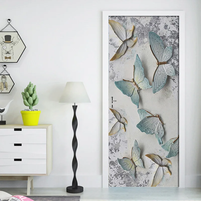 

Vintage Butterfly Door Sticker Mural PVC Self-adhesive 3D For Living Room Bedroom Door Decor Decal Poster