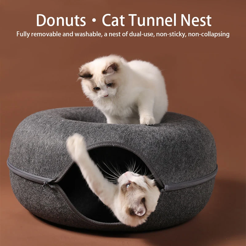 Four Seasons Pet Wool Felt Cats Tunnel Interactive Play Toy Cat Bed Dual Use Indoor Kitten Exercising Products Cat Training Toy