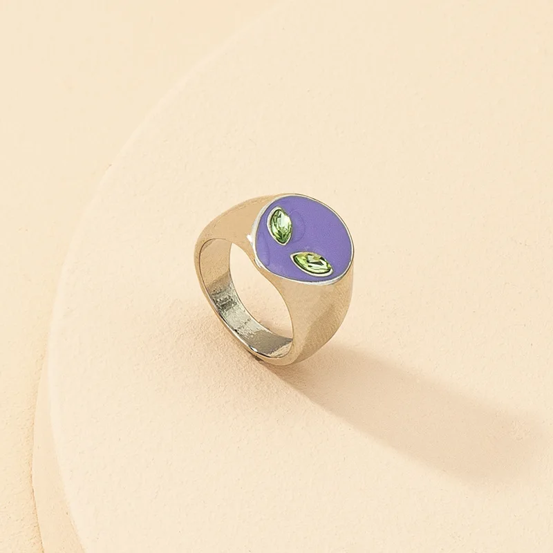 Alien rings for women green eye purple band rings for teenage egirls cute unique y2k jewelry