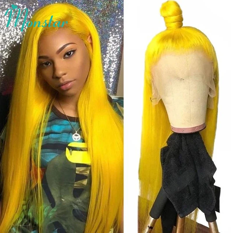 

250 300 Density Long Yellow Brazilian Remy Straight Human Hair Wig Glueless Transparent BodyWave Lace Front Wigs for Black Women