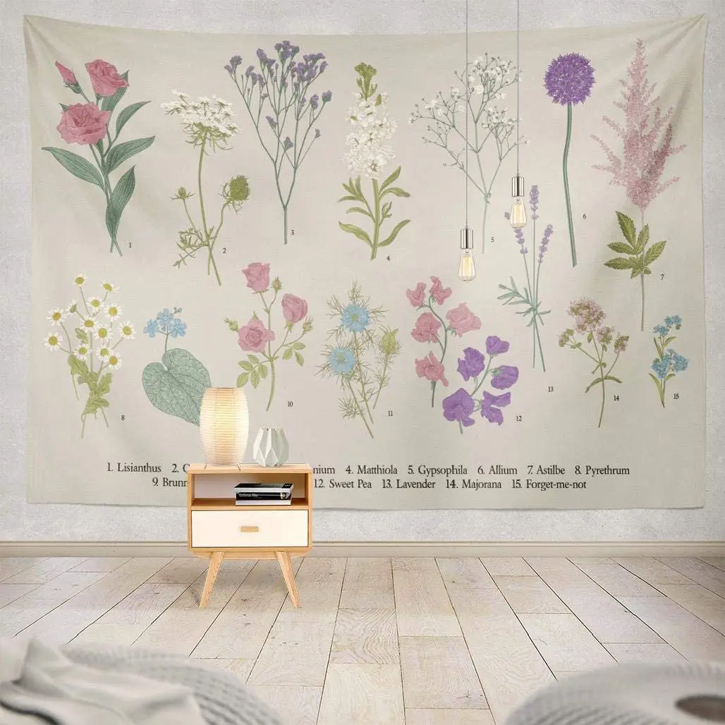 

Summer Flower Plant Illustration Tapestry Background Wall Covering Home Decoration Blanket Bedroom Wall Hanging Tapestries