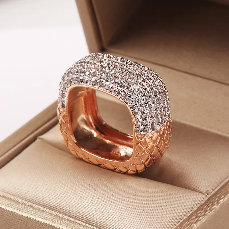 2021 New Luxury S925 Silver Rose Gold Filled Rings For Women Inlay White Zircon Wedding Engagement Promise Love Two Tone Jewelry