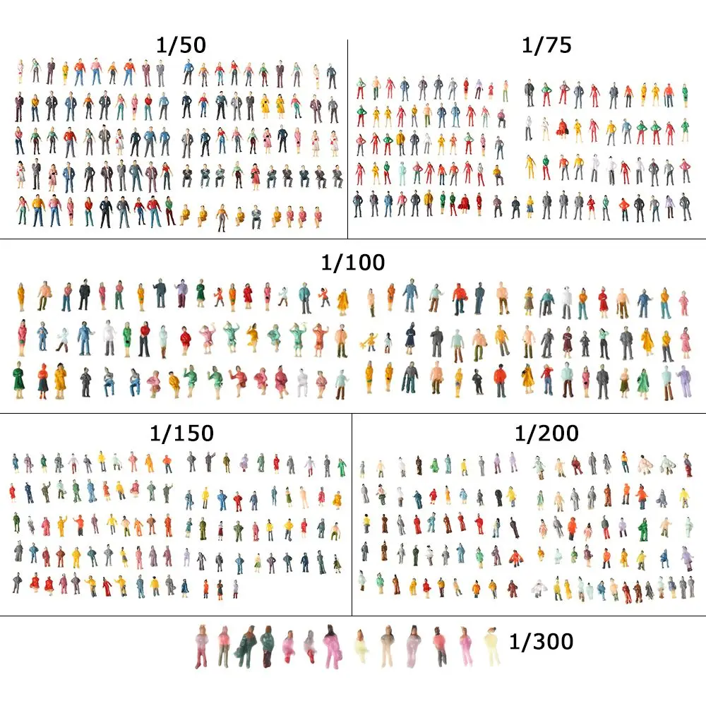 100 قطعة مادة ABS 1:100/1:150/1:75/1:50 مقياس شخصيات الناس مختلط اللون تشكل نموذج بناء الركاب قطار مشهد لعبة أطفال #5