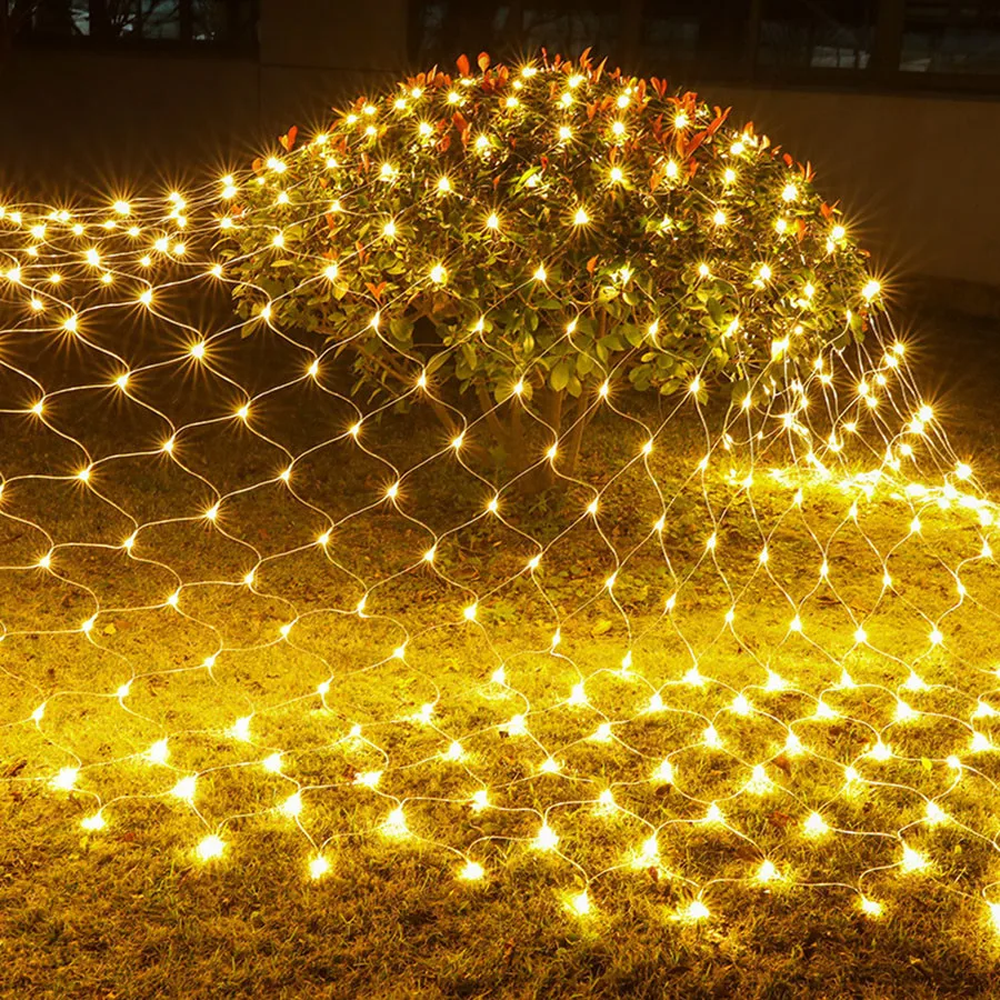 Twinkle Star LEDs Christmas Net Light 8 Modes Mesh Fairy String Light Outdoor Garden Curtain Light For Xmas Trees Bushes Holiday