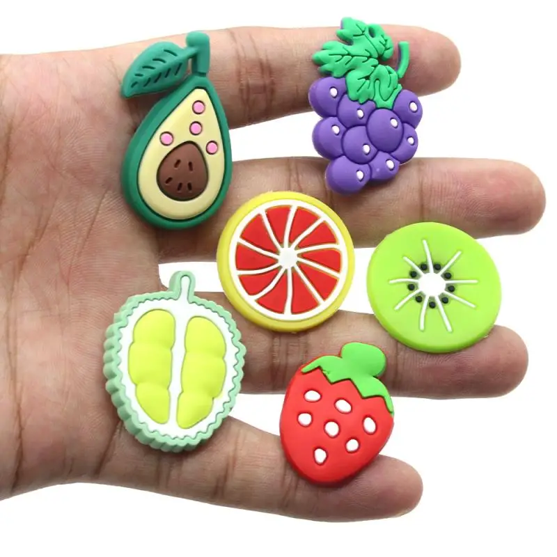 Cute 1pcs Cartoon fruit PVC Shoe Charms DIY Grape durian Shoe Accessories Fit women Clogs Decorations kids X-mas Gifts