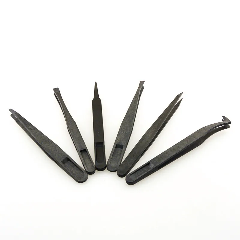 Anti-Static Carbon Fiber Tweezers Kit ESD Plastic Forceps PCB Electronic Hand Repair Tools Set Pointed Flat Elbow Head Tweezer view 3