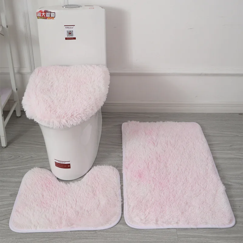 Three-pieces A set Hairy Carpet Plush Toilet Non-Slip Foot Mat Bathroom Absorbent Suit New Year 2022 Home Decoration