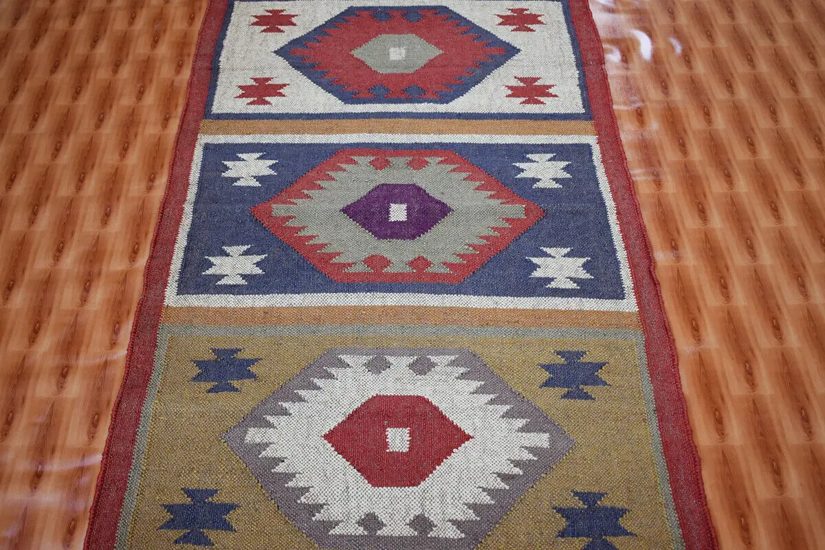 Jute Wool Rug Decorative Rug Double-sided Rug 3x5 Feet Handmade Jute Wool Kilim Rug Home Natural Decoration