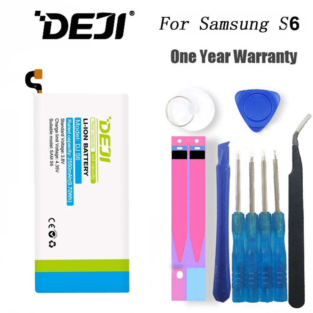 DEJI For SAMSUNG S6 Battery Real Capacity 2550mAh Internal Batarya Replacement  With Free Tool Kit Suit for G9200/G9208/G9209