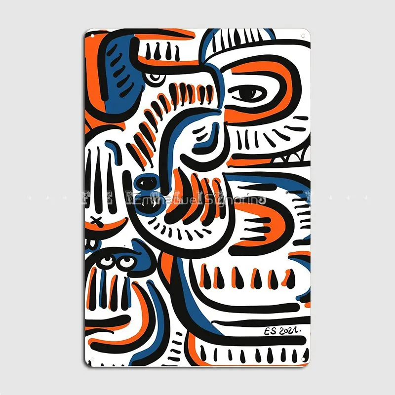 Blue Orange Aztec Graffiti Street Art Creatures By Emmanuel Signorino Metal Plaque Poster Plates Wall Tin Sign Posters