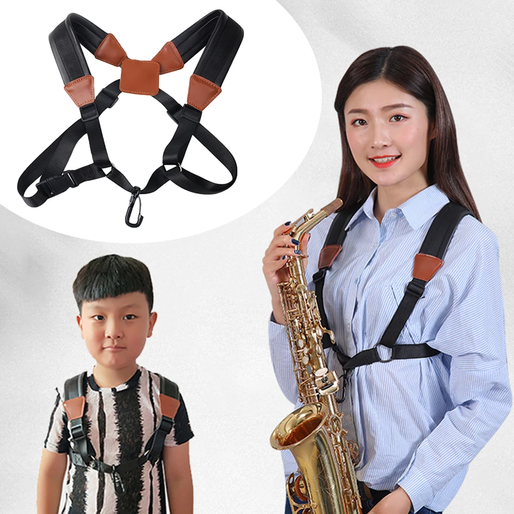 Adult Child Soft Sax Strap Hook Saxophone Shoulder Strap Saxophone Strap Harness for Alto Tenor Soprano Saxophone