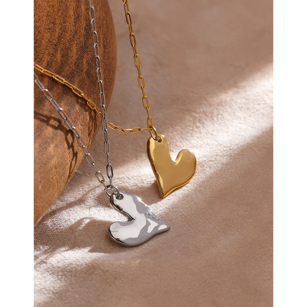 Yhpup Golden Heart Pendant Necklace Trendy Stainless Steel Chain Necklace Waterproof Collar Jewelry цепочка на шею женская Gift