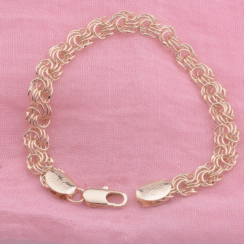 FJ 8MM Women Men Big Cool  585 Rose Gold Color Circle Link Bracelet (NO RED BOX)