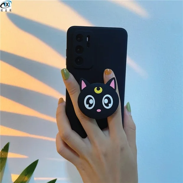 Cute Luna Popholder Black Phone Case For Samsung Note20 S21FE S23 S24 S22 Ultra A52s A54 A34 Full Cover Shell Body Protection