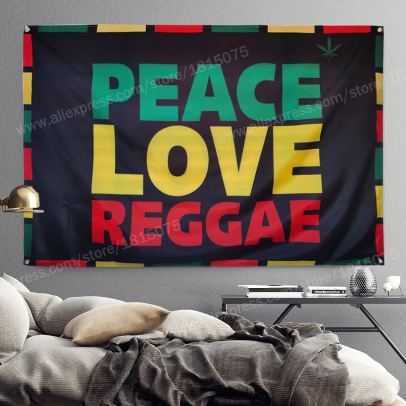 Peace Love Reggae Flag Banner Polyester 5*3FT 144* 96CM Hanging On The Wall 4 Grommets Custom Flag Indoor Rasta