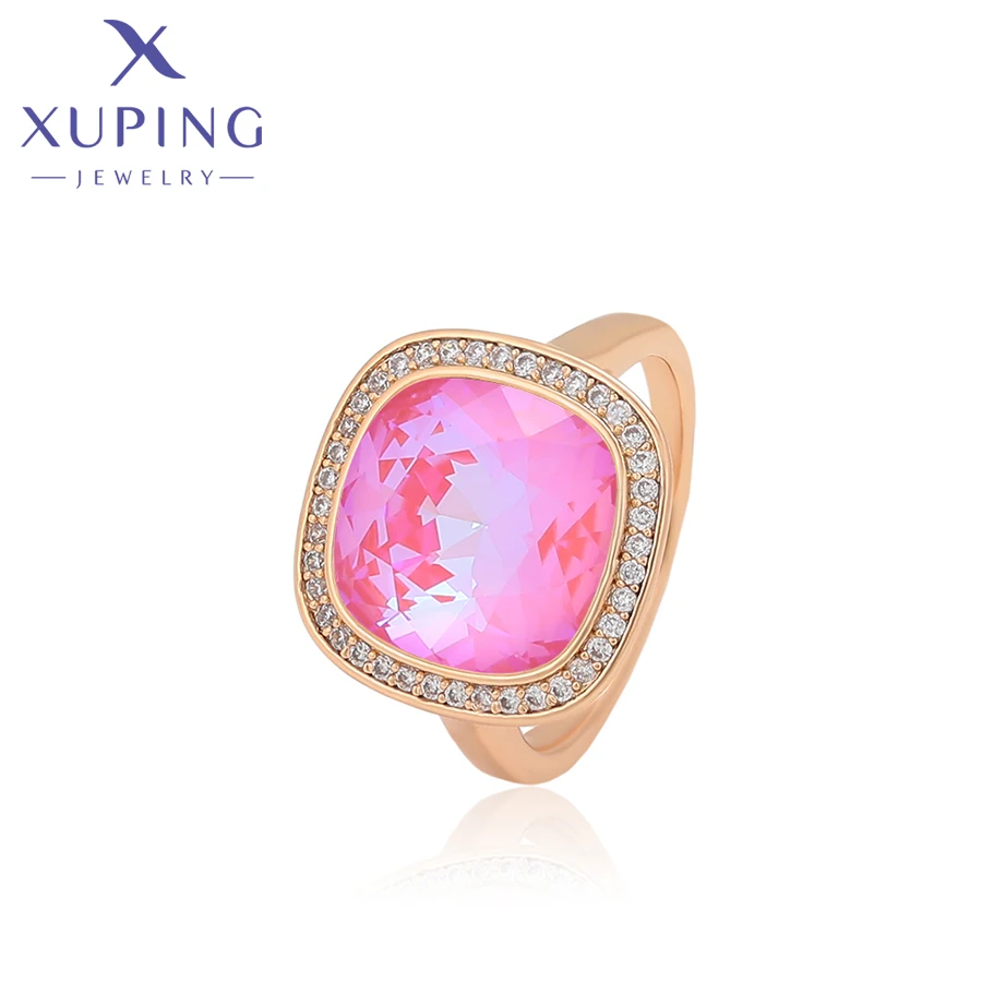 Pierścionek Xuping Jewelry w stylu europejskim, złoty kolor, kwadratowe kryształy, dla kobiet i dziewcząt, prezent urodzinowy A00327018