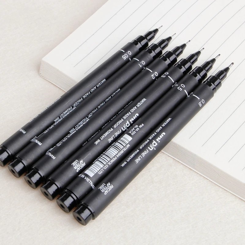 6pcs/lot Pin Drawing Pen Fineliner Ultra Fine Line Art Marker Black Ink 005 01 02 03 05 08 Micron Drawing Pen Office School Set