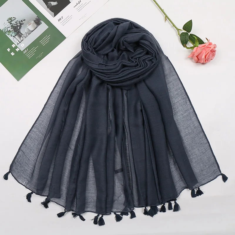 2023 Moda Plain Tassel Viscose Lenço Doce Cor Hijab Xales e Envoltórios Feminino Foulard Echarpe Designer Muçulmano Sjaal 180*90Cm