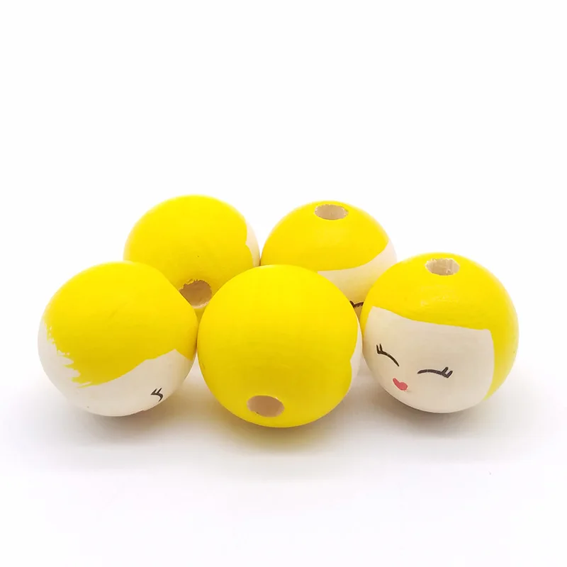 10pcs 25mm Cute Face Baby Head Wooden Beads Multiple Colors For Jewelry Making DIY Accessories Bracelet Necklace Amulet Supplies