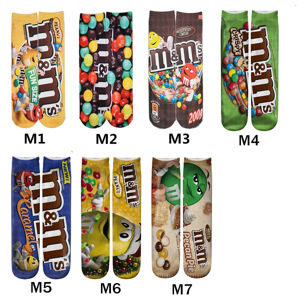 Candy 3D Printing Socks Men Women Cycling Travel Knee High Socks Novelty Design Happy Funny Candy Color Unisex Cotton Socks Gift