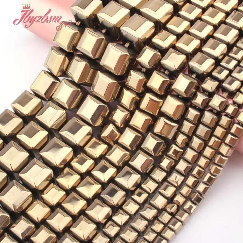 Natural Hematite Pyrite Color Faceted Cube 4/6/8mm Stone Bead For DIY Necklace Bracelet Earring Woman Jewelry Making Strand 15\