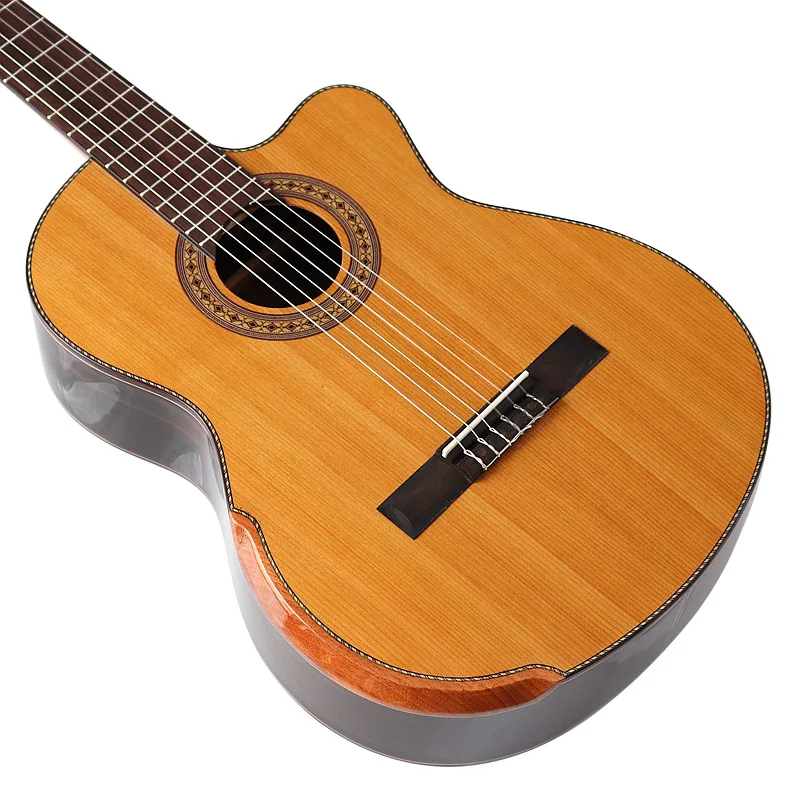 39 Inch High Gloss Solid Red Cedar Classic Electric Guitar 6 String 19F Classical Guitar Natural Clolor with Armrest Bone Nut