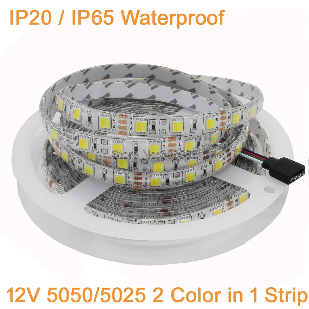 5m 2835 5050 5025 3014 taśma LED CCT 60 led/m 120 led/m 180 led/m podwójny biały ciepły biały i biały 2 w 1 Chip taśma LED 5V 12V 24V DC