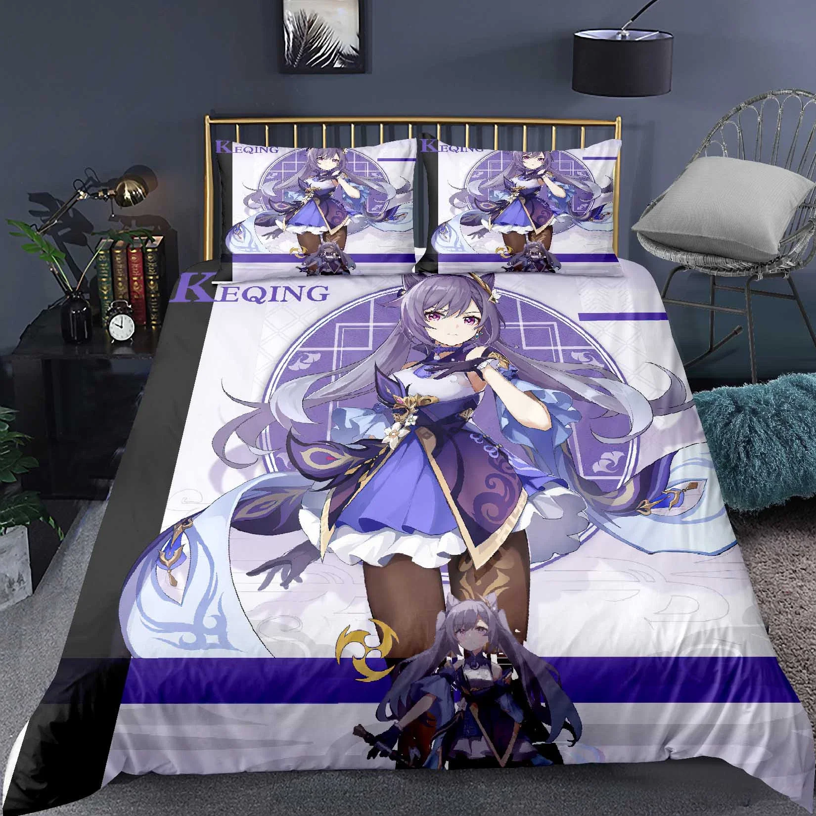 

Gaming Genshin Impact Klee Hutao Bedding Set Japanese Anime Duvet Cover With Pillowcases Kids Bedclothes Decor Single Twin Full