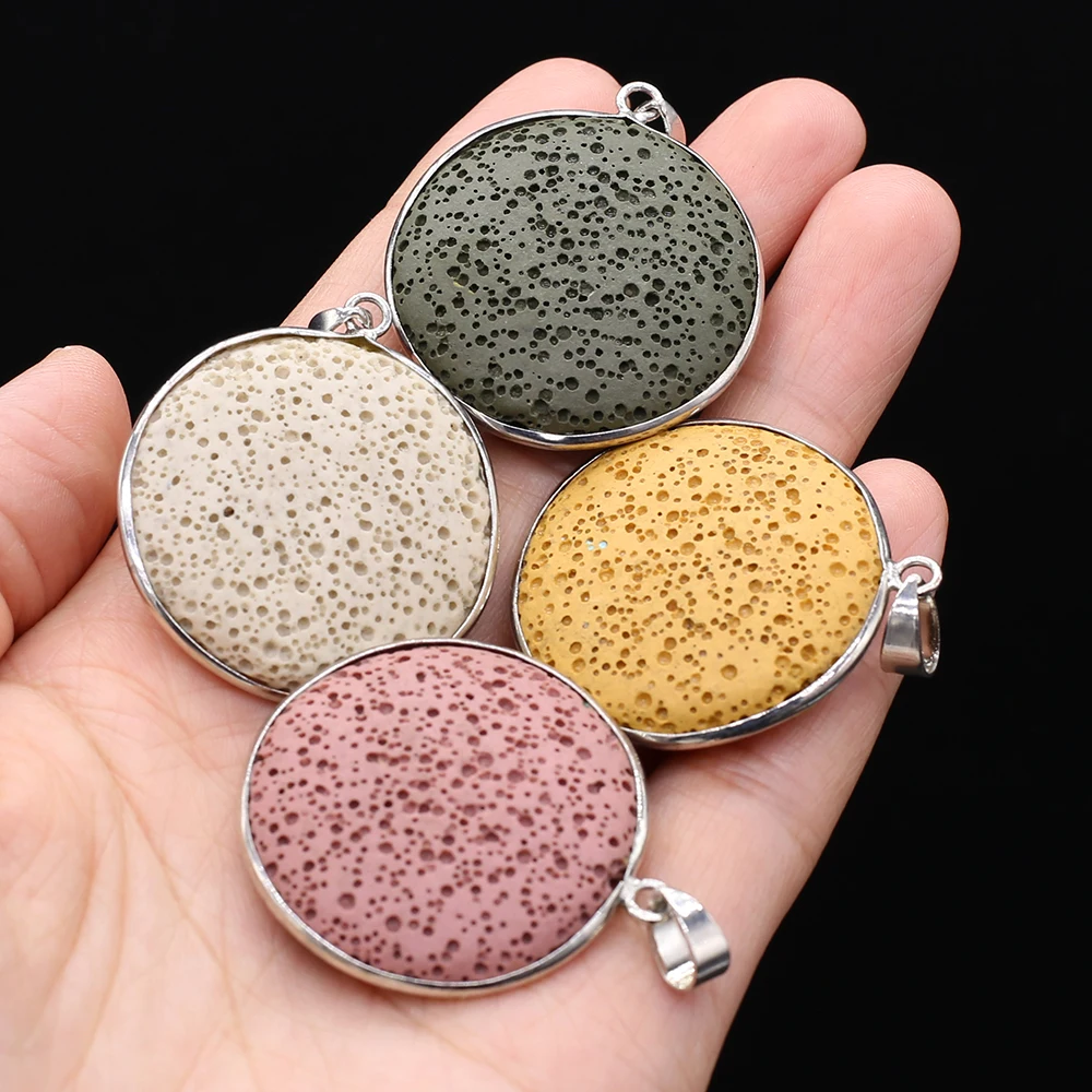 1PC Random Volcanic Rock Charms Natural Stones Round Bead Pendant Lava Stone Beads for DIY Jewelry Necklace Making Findings Gift