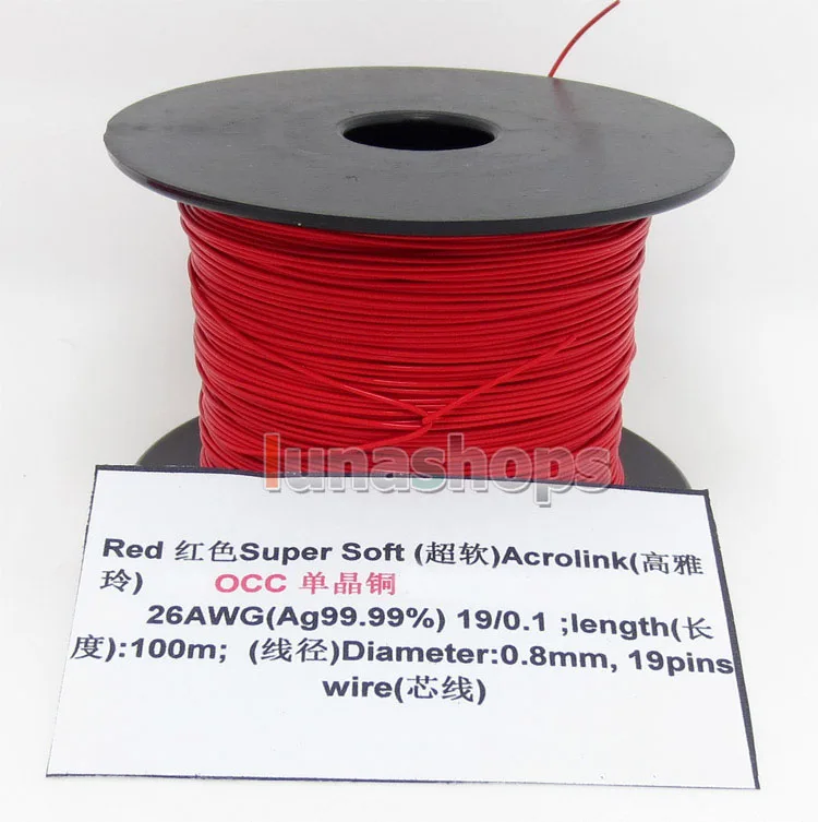 LN004496 Red 100m 26AWG 99.9% Acrolink Pure  OCC Signal  Wire Cable 19/0.1mm2 Dia:0.8mm For DIY