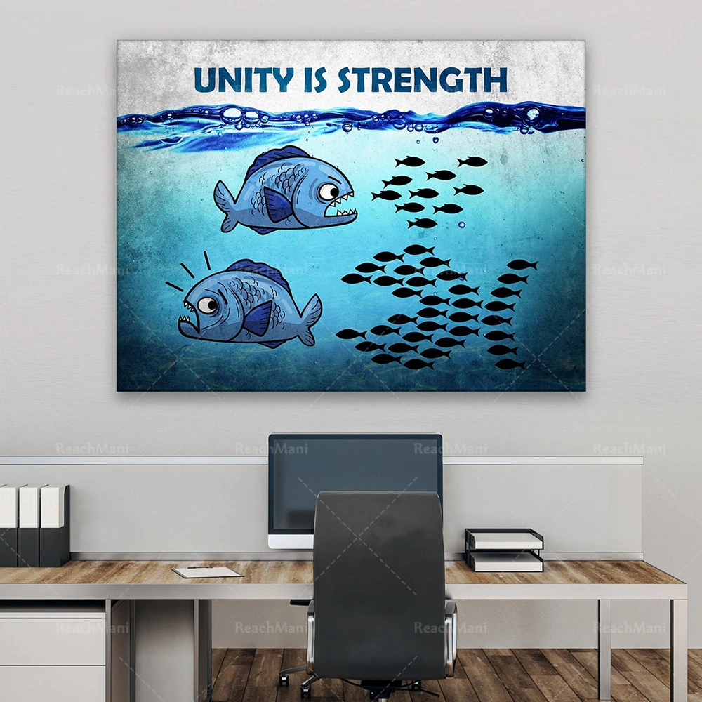 Unity is power-Impression sur toile murale inspirante, décoration de bureau, illustration d'inspiration, travail, motivation au travail, dessin animé