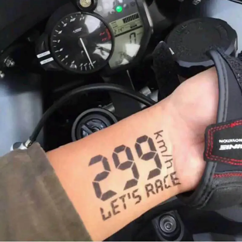 Wrist Motorcycle Speed Tattoo Stickers Waterproof Durable Men and Women Locomotive Burst Number 299km Dark Temporary Tattoo Art