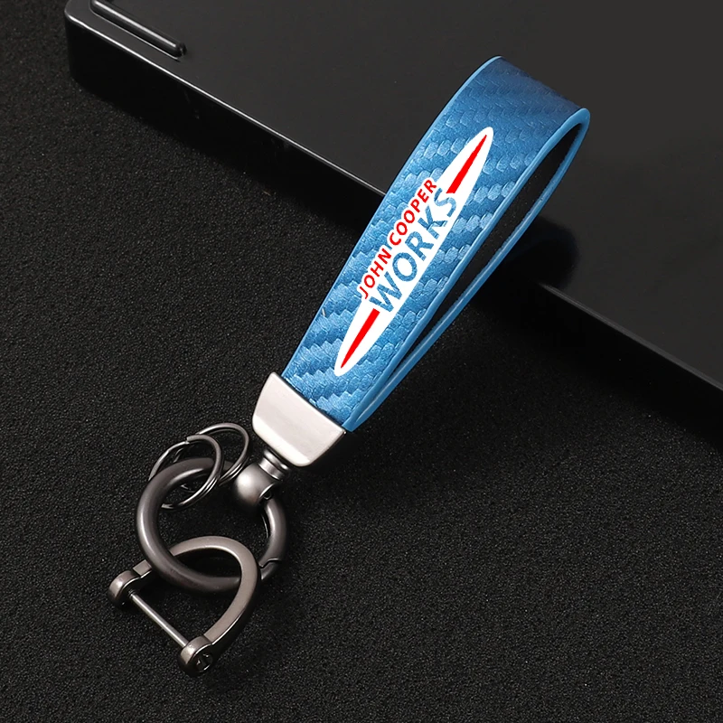 New fashion car carbon fiber leather rope Keychain key ring For Mini Cooper S JCW R55 R56 R50 R53 R60 F55 F56 Countryman WORKS