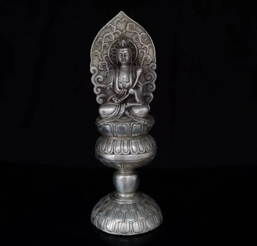 

China White copper sit lotus Guanyin bodhisattva Buddha crafts statue