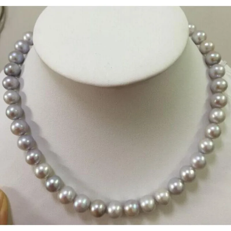 

gorgeous 9-10MM SOUTH SEA ROUND SILVER GREY PEARL NECKLACE14k